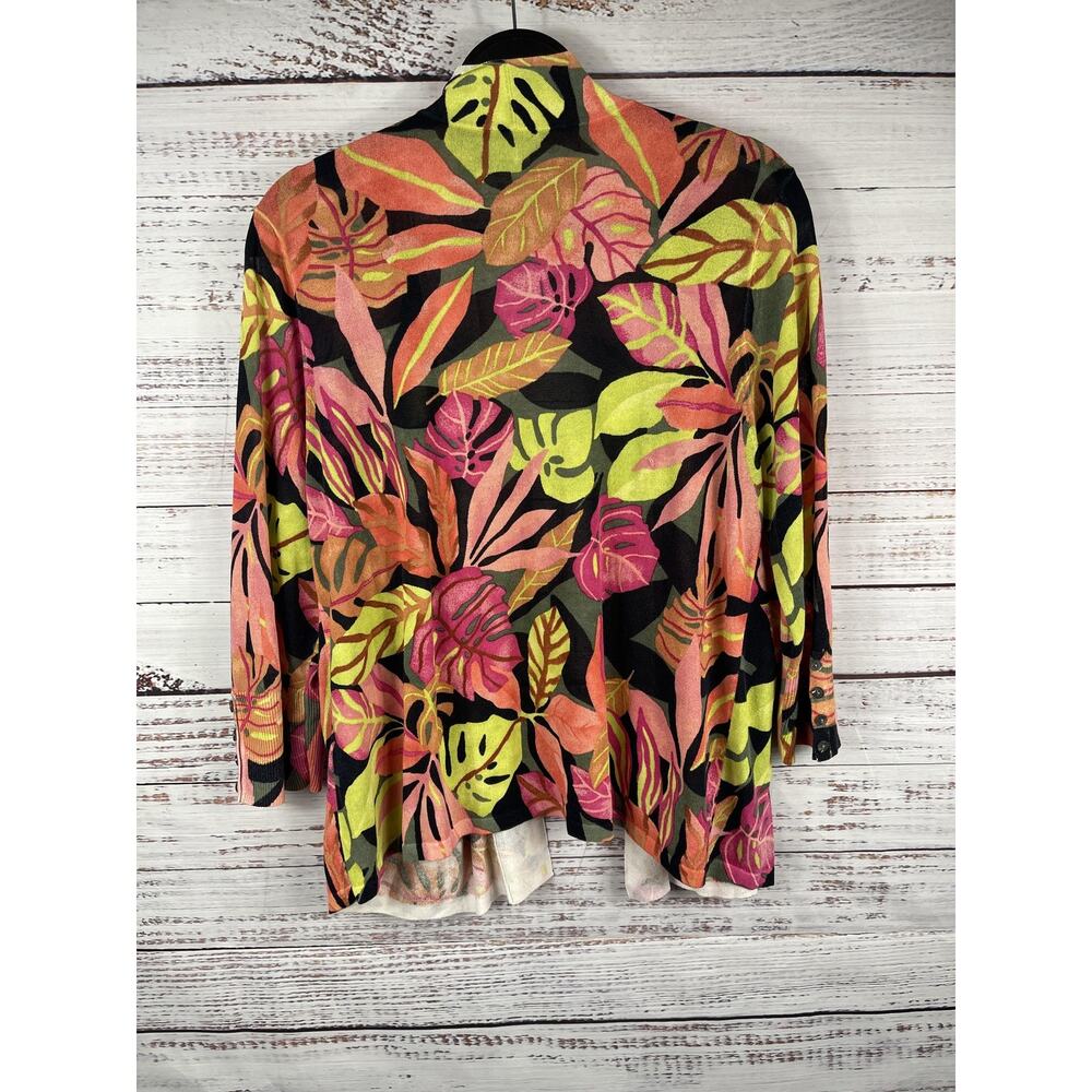 Chicos Cardigan Sweater Women's Size Large Multicolor Tropical Leaf Open Front - Picture 7 of 7